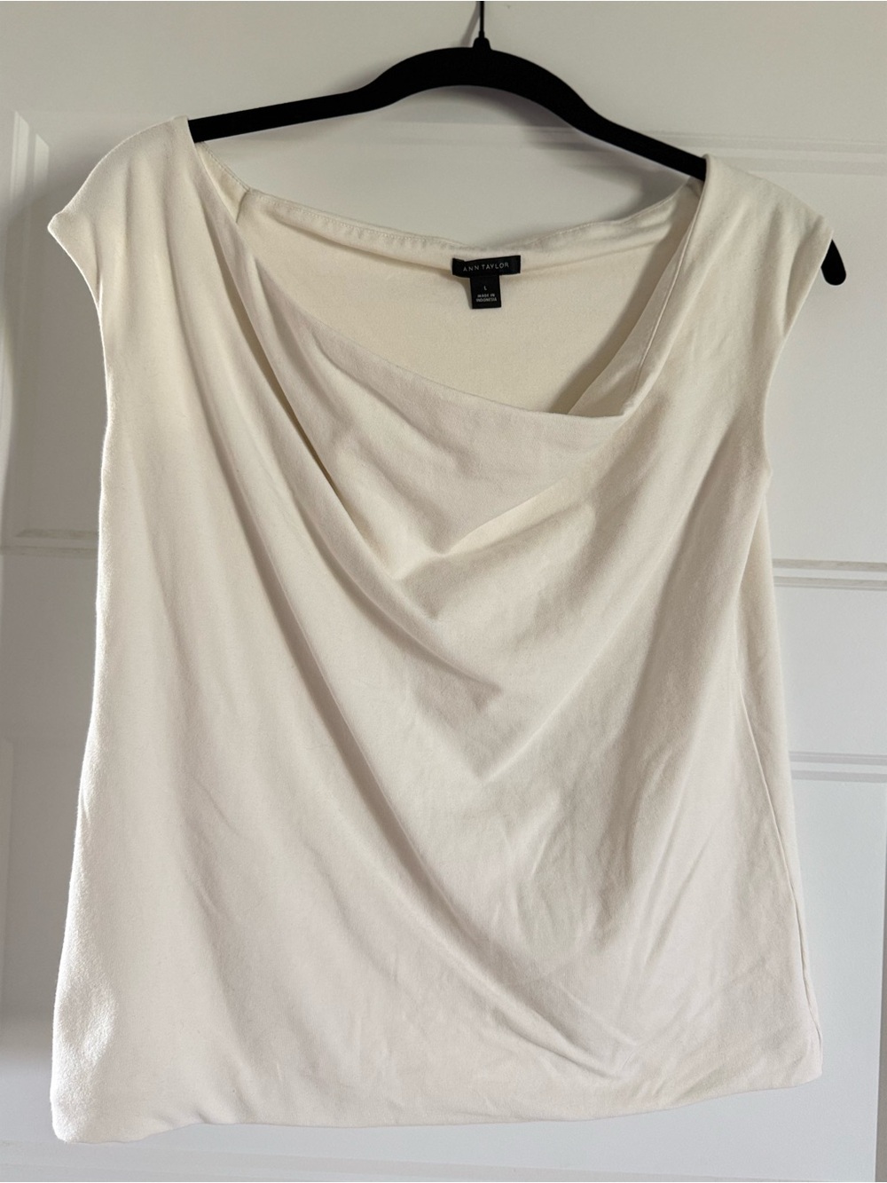 Ann Taylor Cream Draped Cowl Neck Cap Sleeve Top